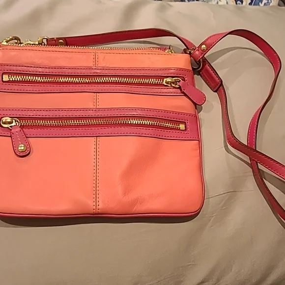 Vintage Coach mini crossbody leather fushia / salmon pink contrast - Picture 2 of 10
